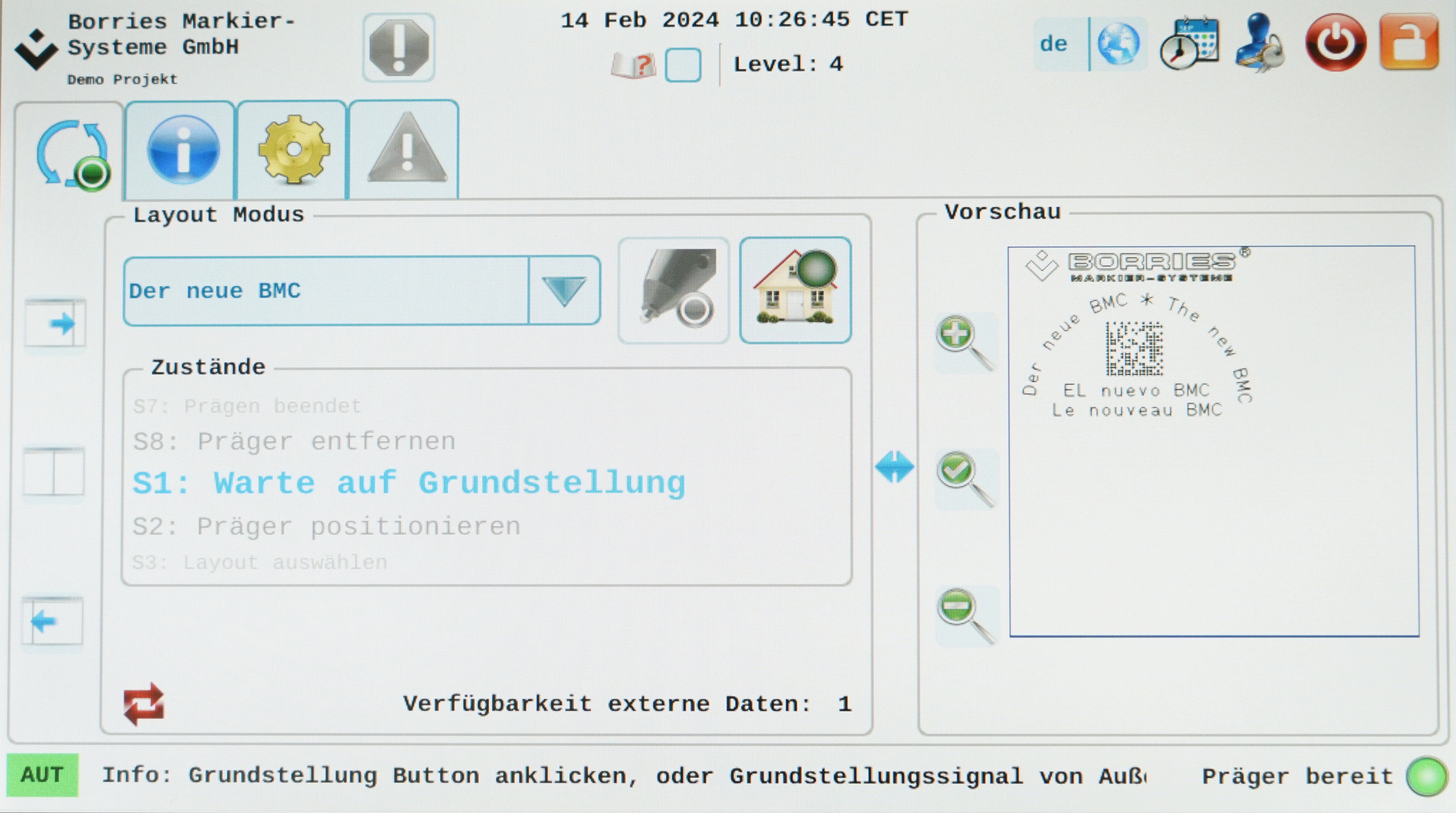 BMC Bedienoberfläche in Deutsch