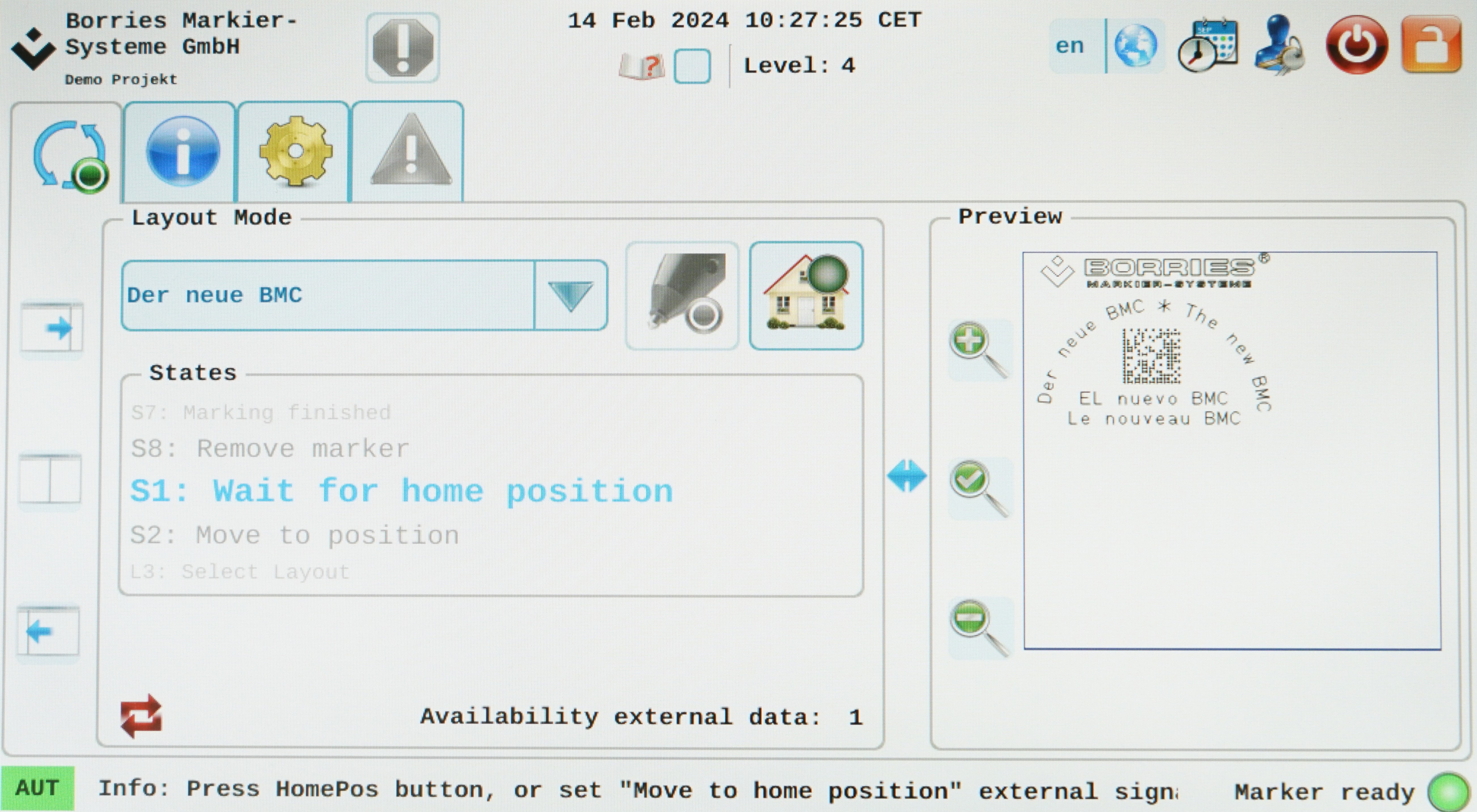 BMC Bedienoberfläche in Englisch